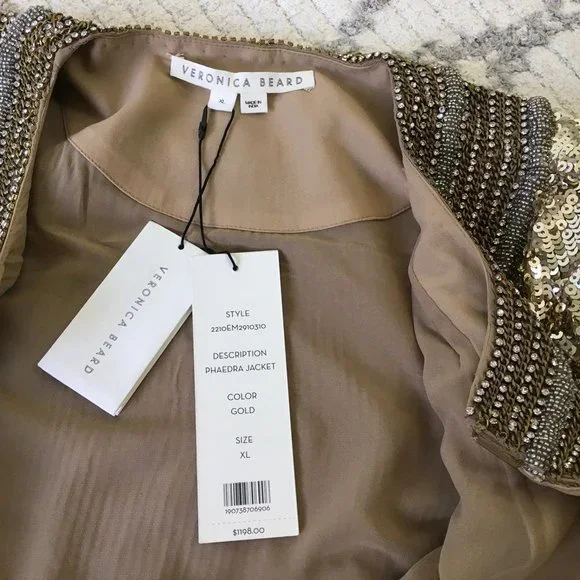 NWT Veronica Beard Women's Phaedra Sequin Bead Embellished Cropped Jacket Gold - Picture 8 of 10